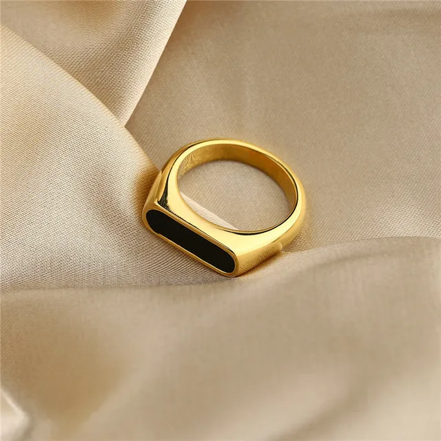 Minimal 24K Gold Plated Black Epoxy Ring For Men/Women