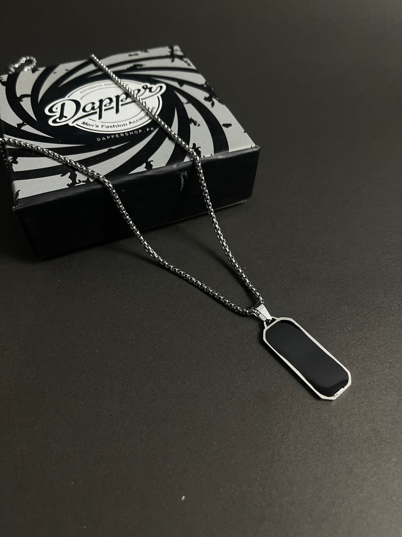 Black Epoxy Rectangle Minimal Pendant Necklace For Men