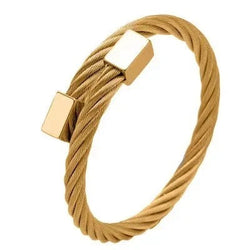 Golden Cuff Bangle Bracelets for Men Titanium Steel Opening Cable Kara Bracelet for Men