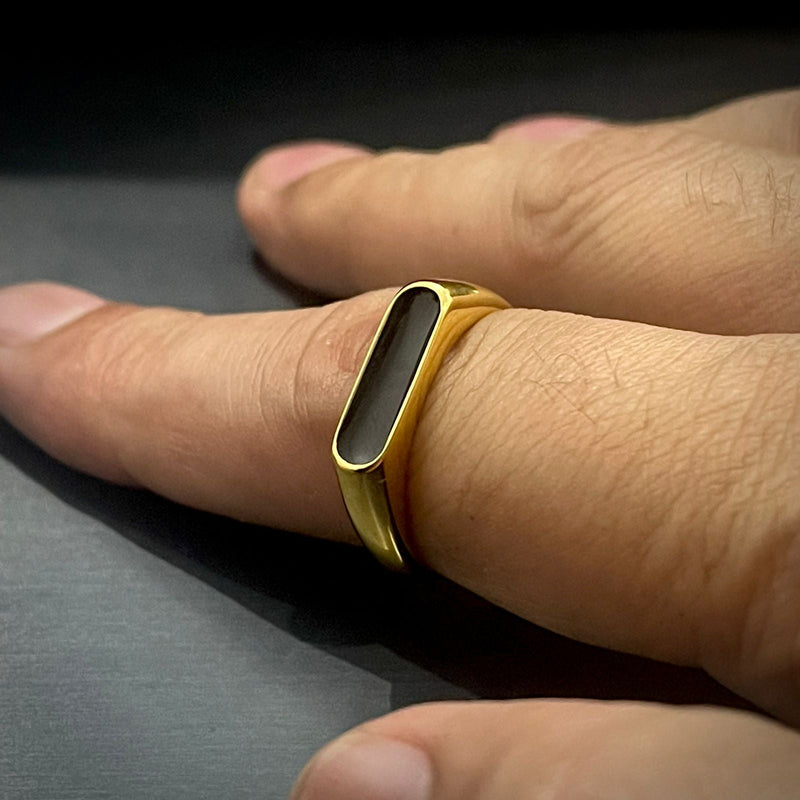 Minimal 24K Gold Plated Black Epoxy Ring For Men/Women